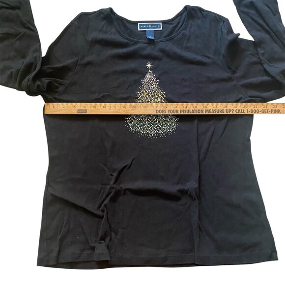 Karen Scott Black Long Sleeve Top With Rhinestone Christmas Tree Design Size XL - Picture 7 of 8